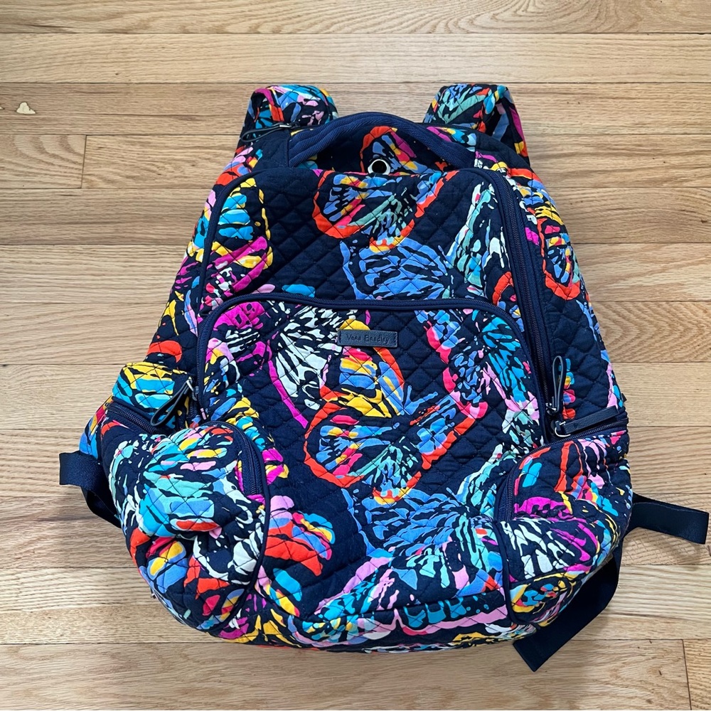 Vera Bradley XLCampus Backpack Butterfly Flutter Print Quilted Cotton Iconic NEW